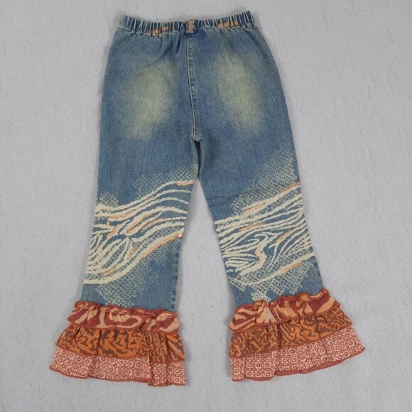 Little Mass Girls Outfit 6 Brown Ruffle Top & Blue Flare Jeans Y2K 2000s Boho - Picture 6 of 16